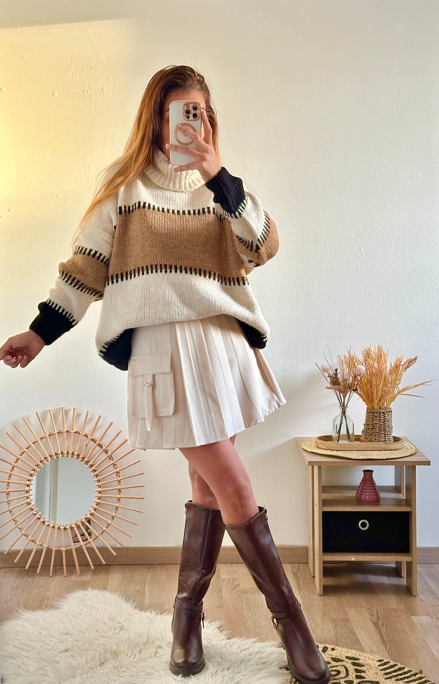 Pull col roulé Nicole beige