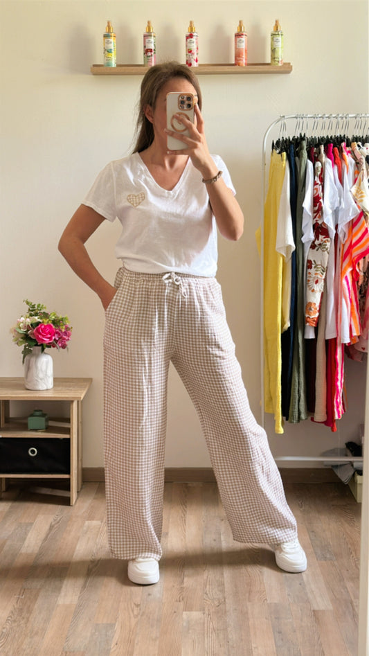 Pantalon Vichy beige