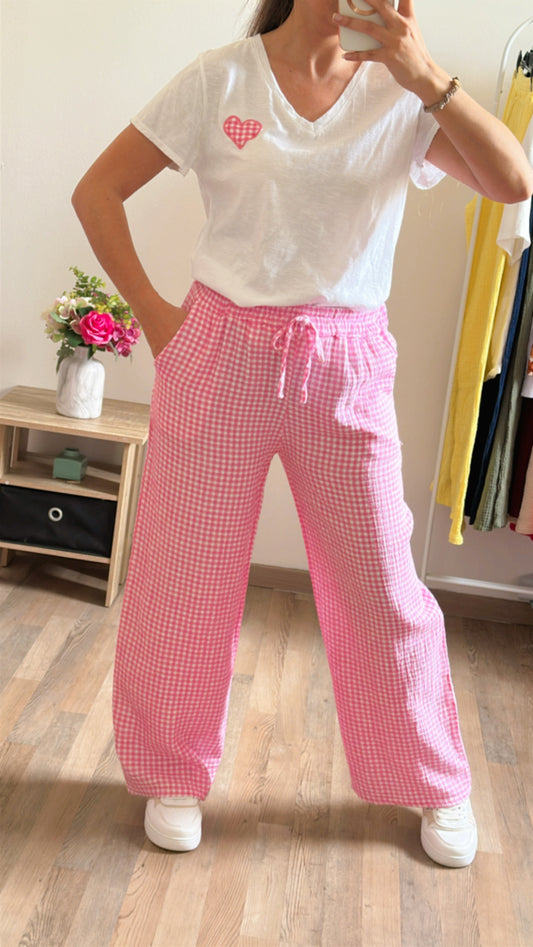 Pantalon Vichy rose